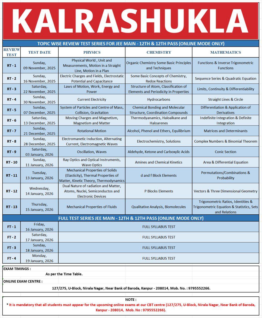 Kanpur Exam Center: JEE MAIN Review Tests & Full Tests