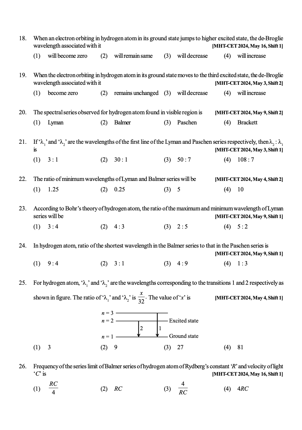 Structure of Atoms & Nuclei MHT-CET Physics 2024 Q&A - PRINTED BOOKLET