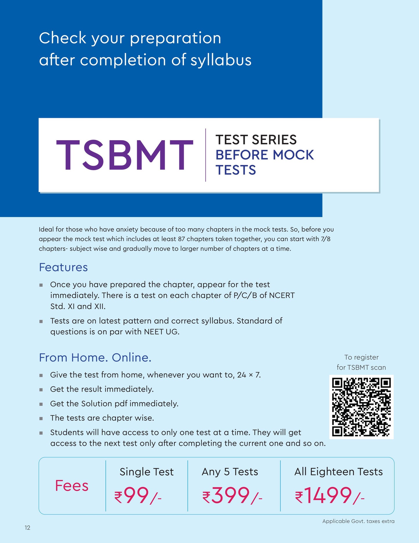 TSBMT TEST SERIES BEFORE MOCK NEET UG 2026 ONLINE