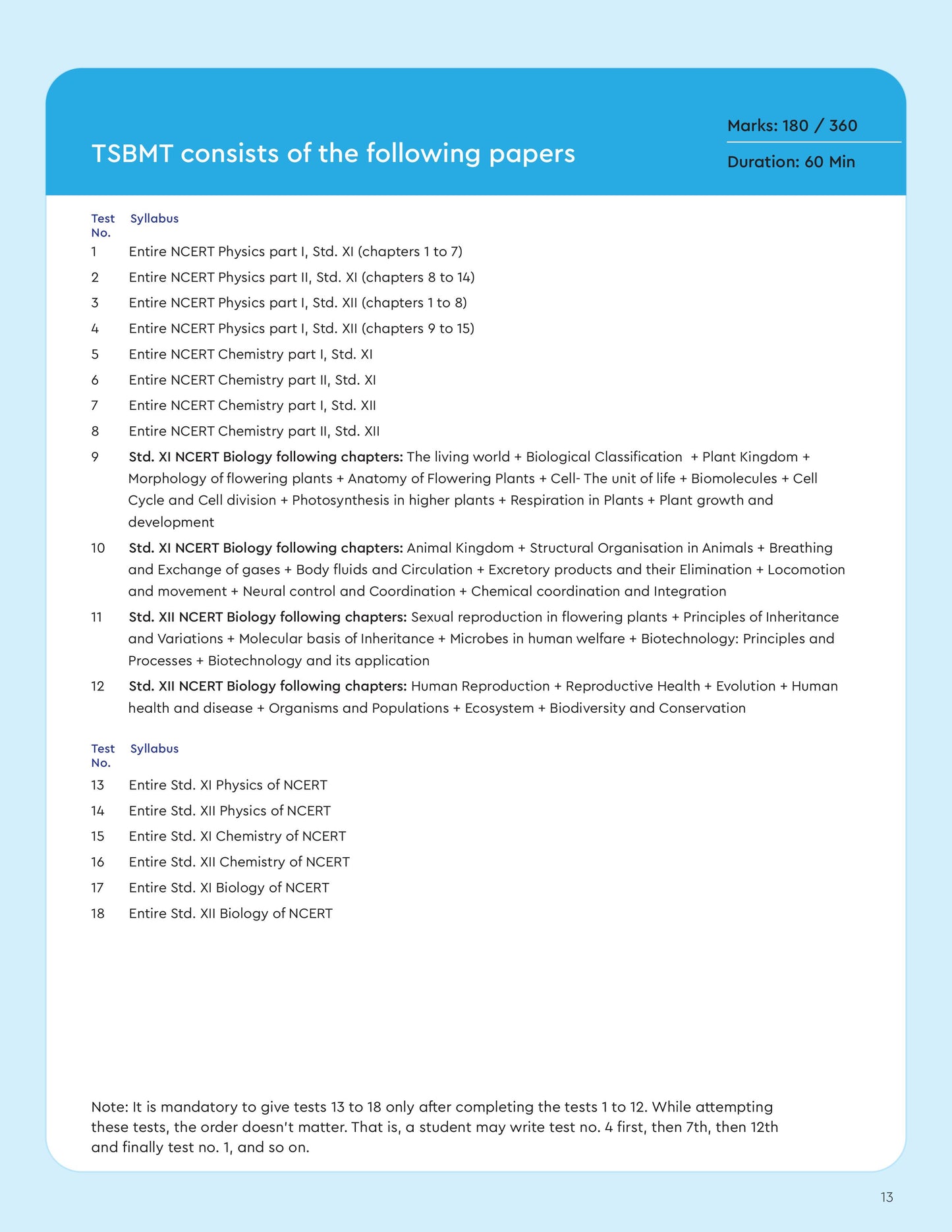 TSBMT TEST SERIES BEFORE MOCK NEET UG 2026 ONLINE
