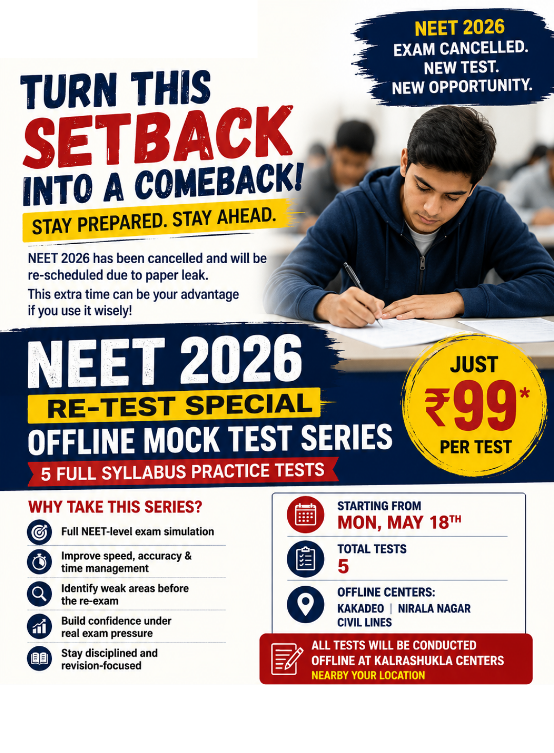 NEET 2026 Re-Test Special: 5 Offline Full Syllabus Mock Tests at Kanpur