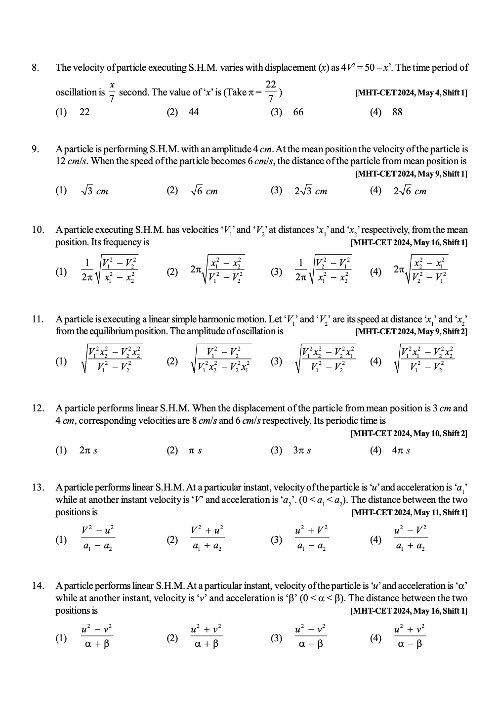 Oscillations MHT-CET Physics 2024 Q&A - PRINTED BOOKLET