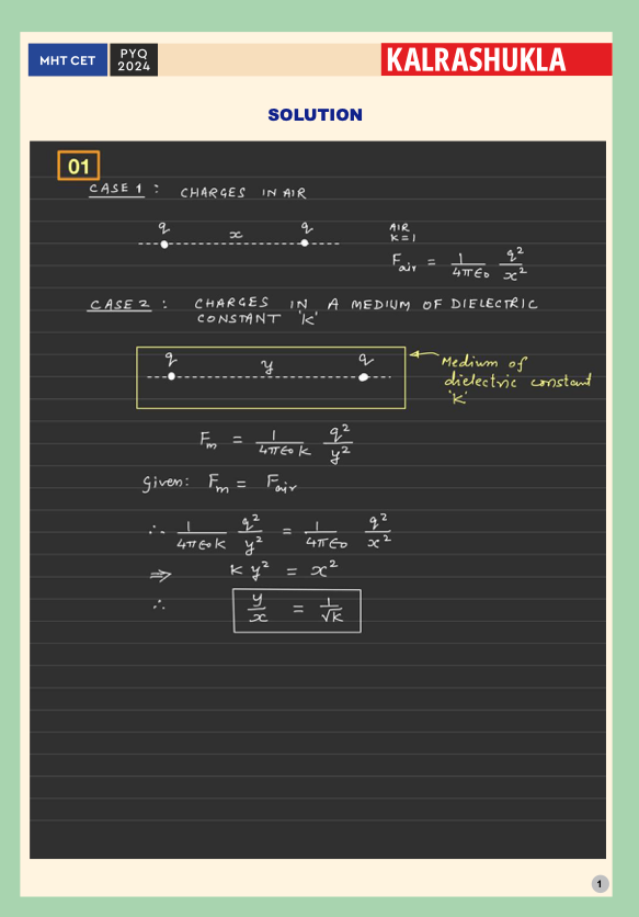 Electrostatics MHT-CET Physics 2024 Q&A - PRINTED BOOKLET