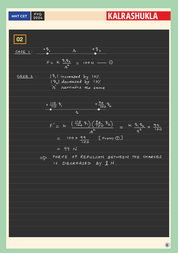 Electrostatics MHT-CET Physics 2024 Q&A - PRINTED BOOKLET